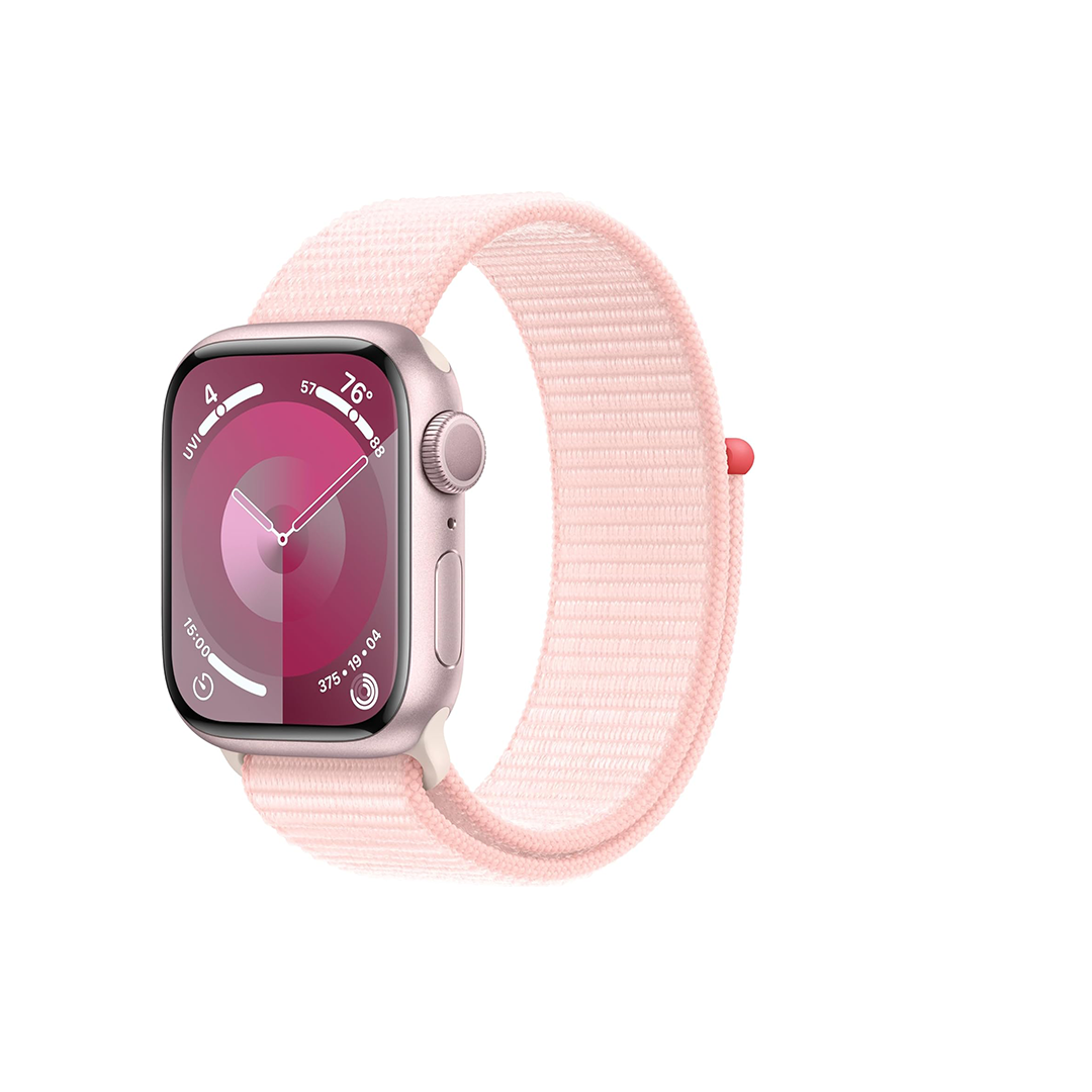 Apple Watch Series 9 (GPS) هيكل من الألومنيوم باللون الوردي مقاس 41 ملم مع حزام رياضي باللون الوردي Apple Watch Series 9 (GPS) هيكل من الألومنيوم باللون الوردي مقاس 41 ملم مع حزام رياضي باللون الوردي